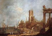 Francesco Guardi Hamnstad with classical ruins Italy oil painting reproduction